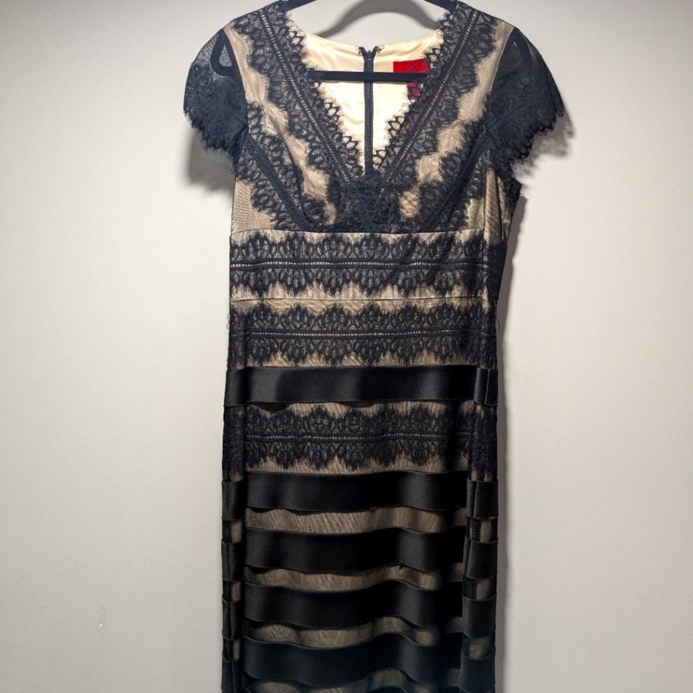 JS Collections size 10 Black Satin and Lace lined V-neck dress for any occasion